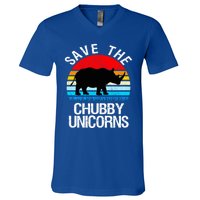 Save The Chubby Unicorns Retro Style Rhino Gift V-Neck T-Shirt