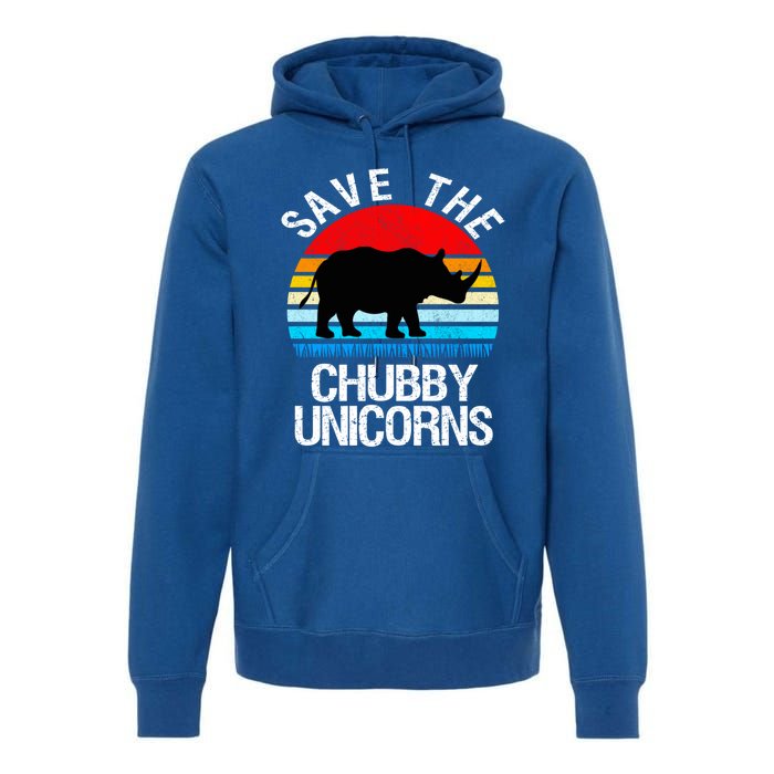 Save The Chubby Unicorns Retro Style Rhino Gift Premium Hoodie