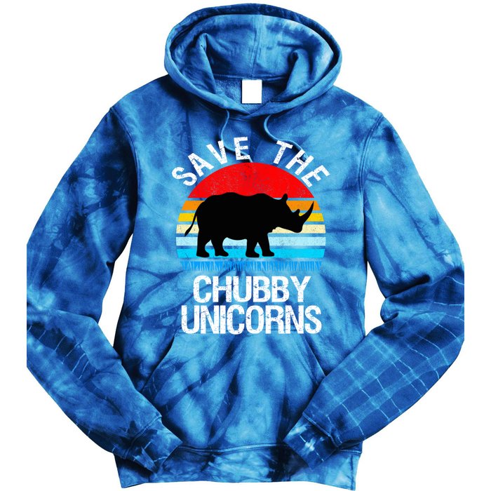 Save The Chubby Unicorns Retro Style Rhino Gift Tie Dye Hoodie