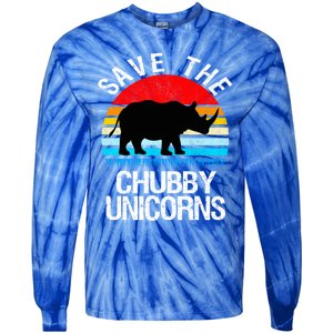 Save The Chubby Unicorns Retro Style Rhino Gift Tie-Dye Long Sleeve Shirt