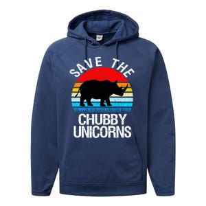 Save The Chubby Unicorns Retro Style Rhino Gift Performance Fleece Hoodie