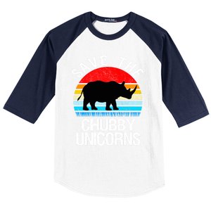 Save The Chubby Unicorns Retro Style Rhino Gift Baseball Sleeve Shirt