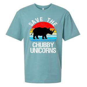 Save The Chubby Unicorns Retro Style Rhino Gift Sueded Cloud Jersey T-Shirt