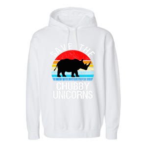 Save The Chubby Unicorns Retro Style Rhino Gift Garment-Dyed Fleece Hoodie