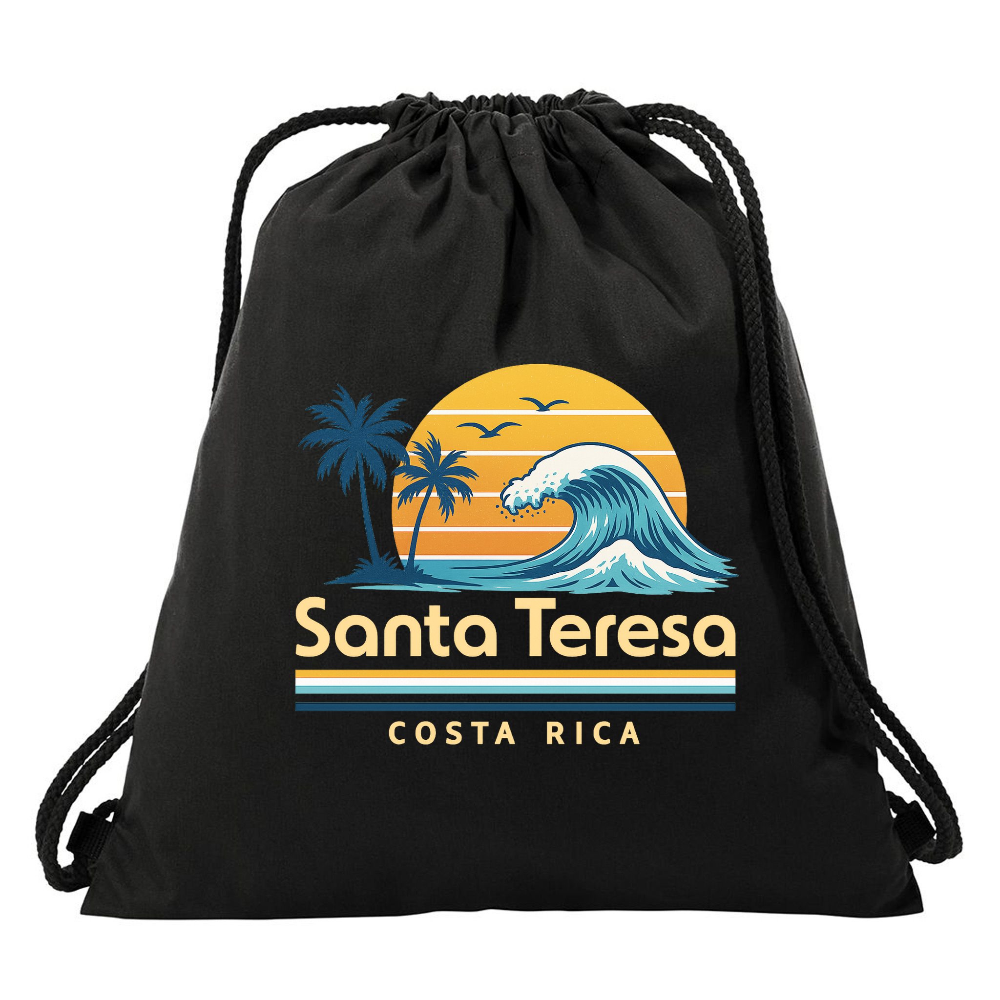 Santa Teresa Costa Rica Retro Wave Drawstring Bag