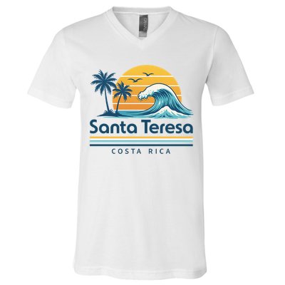 Santa Teresa Costa Rica Retro Wave V-Neck T-Shirt