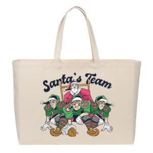 Santas Team Christmas Football Elf Team Cotton Canvas Jumbo Tote