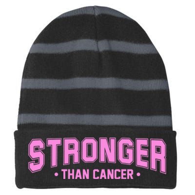 Stronger Than Cancer Breast Cancer Awareness Striped Beanie with Solid Band