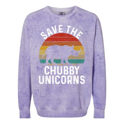 Save The Chubby Unicorns Retro Style Rhino Gift Colorblast Crewneck Sweatshirt