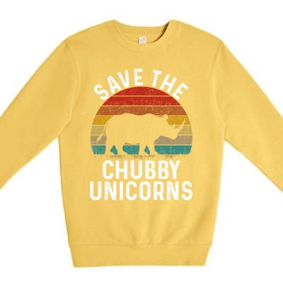 Save The Chubby Unicorns Retro Style Rhino Gift Premium Crewneck Sweatshirt