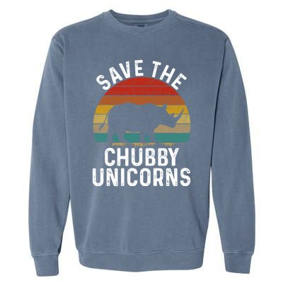 Save The Chubby Unicorns Retro Style Rhino Gift Garment-Dyed Sweatshirt