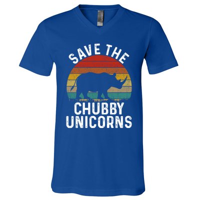 Save The Chubby Unicorns Retro Style Rhino Gift V-Neck T-Shirt