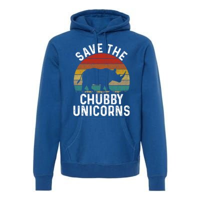 Save The Chubby Unicorns Retro Style Rhino Gift Premium Hoodie