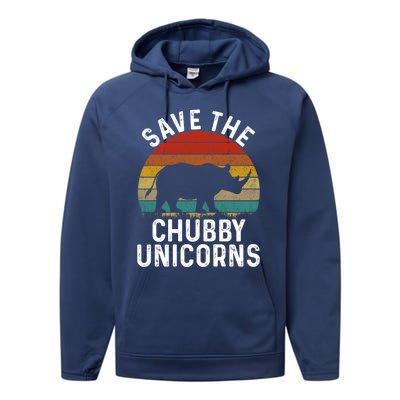 Save The Chubby Unicorns Retro Style Rhino Gift Performance Fleece Hoodie