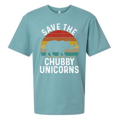 Save The Chubby Unicorns Retro Style Rhino Gift Sueded Cloud Jersey T-Shirt