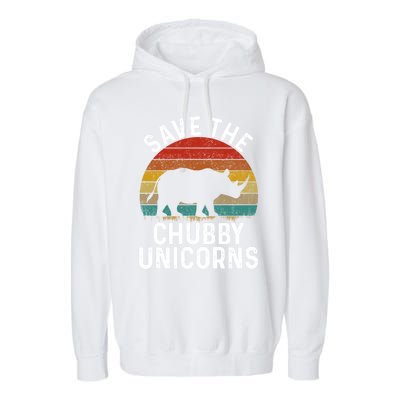 Save The Chubby Unicorns Retro Style Rhino Gift Garment-Dyed Fleece Hoodie