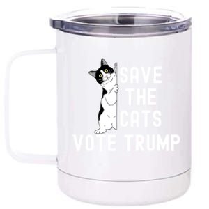 Save The Cats Vote Trump Funny Political Cat Humor 12 oz Stainless Steel Tumbler Cup