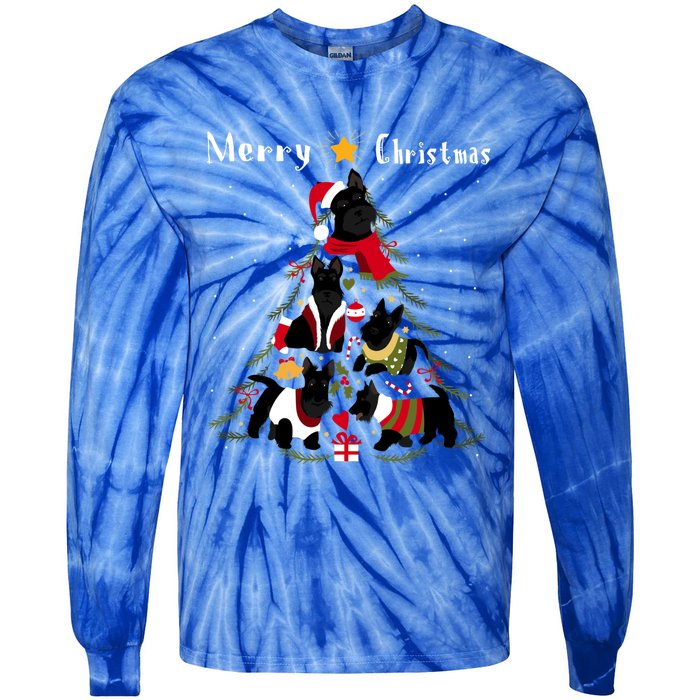 Scottish Terrier Christmas Tree Xmas Dog Lover Cool Gift Tie-Dye Long Sleeve Shirt