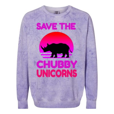 Save The Chubby Unicorns Retro Style Rhino Gift Colorblast Crewneck Sweatshirt