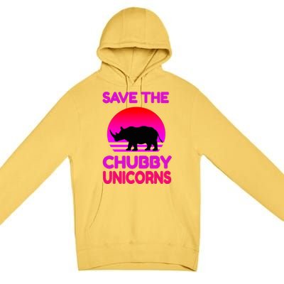 Save The Chubby Unicorns Retro Style Rhino Gift Premium Pullover Hoodie