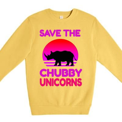 Save The Chubby Unicorns Retro Style Rhino Gift Premium Crewneck Sweatshirt