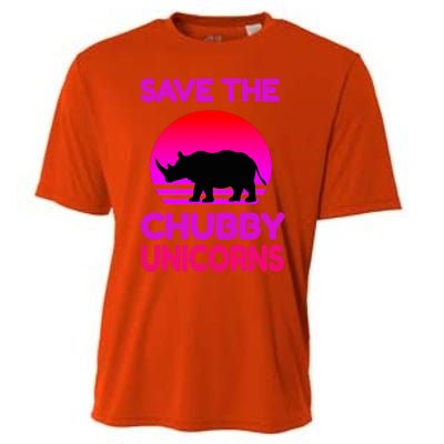 Save The Chubby Unicorns Retro Style Rhino Gift Cooling Performance Crew T-Shirt