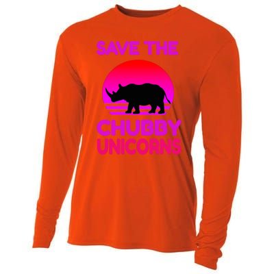 Save The Chubby Unicorns Retro Style Rhino Gift Cooling Performance Long Sleeve Crew