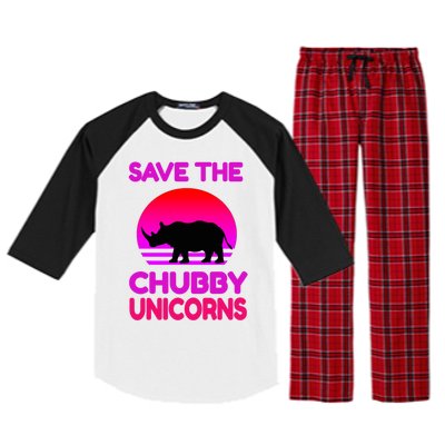 Save The Chubby Unicorns Retro Style Rhino Gift Raglan Sleeve Pajama Set