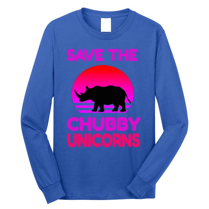 Save The Chubby Unicorns Retro Style Rhino Gift Long Sleeve Shirt