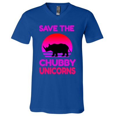 Save The Chubby Unicorns Retro Style Rhino Gift V-Neck T-Shirt