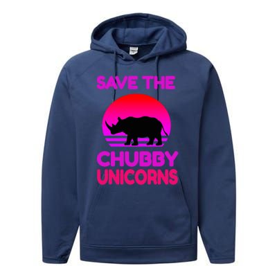 Save The Chubby Unicorns Retro Style Rhino Gift Performance Fleece Hoodie