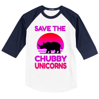 Save The Chubby Unicorns Retro Style Rhino Gift Baseball Sleeve Shirt