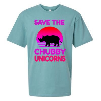 Save The Chubby Unicorns Retro Style Rhino Gift Sueded Cloud Jersey T-Shirt