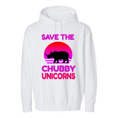 Save The Chubby Unicorns Retro Style Rhino Gift Garment-Dyed Fleece Hoodie