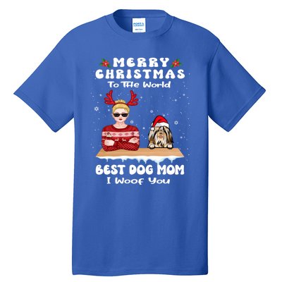 Shih Tzu Christmas To The World Best Dog Mom Funny Xmas Gift Tall T-Shirt