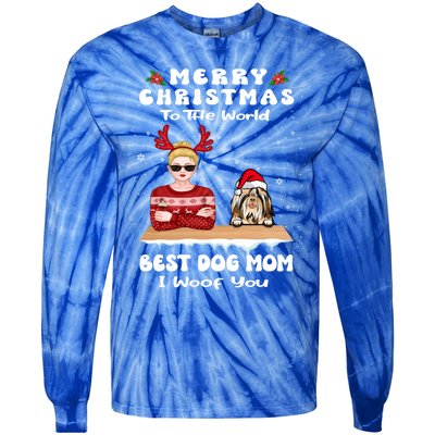 Shih Tzu Christmas To The World Best Dog Mom Funny Xmas Gift Tie-Dye Long Sleeve Shirt