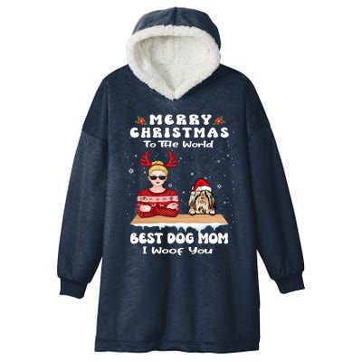 Shih Tzu Christmas To The World Best Dog Mom Funny Xmas Gift Hooded Wearable Blanket