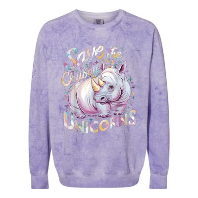 Save The Chubby Unicorns Funny Rhino Rhinoceros Colorblast Crewneck Sweatshirt