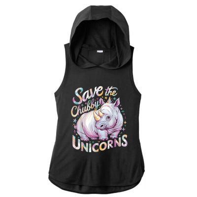 Save The Chubby Unicorns Funny Rhino Rhinoceros Ladies PosiCharge Tri-Blend Wicking Draft Hoodie Tank