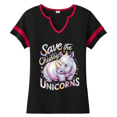 Save The Chubby Unicorns Funny Rhino Rhinoceros Ladies Halftime Notch Neck Tee