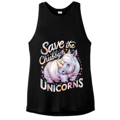 Save The Chubby Unicorns Funny Rhino Rhinoceros Ladies PosiCharge Tri-Blend Wicking Tank