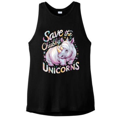 Save The Chubby Unicorns Funny Rhino Rhinoceros Ladies PosiCharge Tri-Blend Wicking Tank