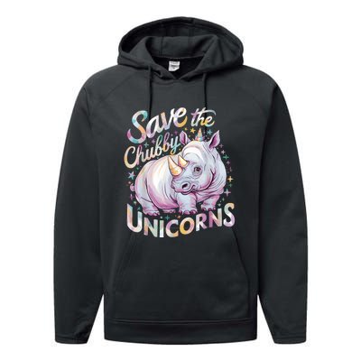 Save The Chubby Unicorns Funny Rhino Rhinoceros Performance Fleece Hoodie