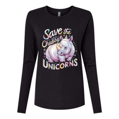 Save The Chubby Unicorns Funny Rhino Rhinoceros Womens Cotton Relaxed Long Sleeve T-Shirt