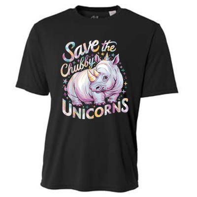 Save The Chubby Unicorns Funny Rhino Rhinoceros Cooling Performance Crew T-Shirt