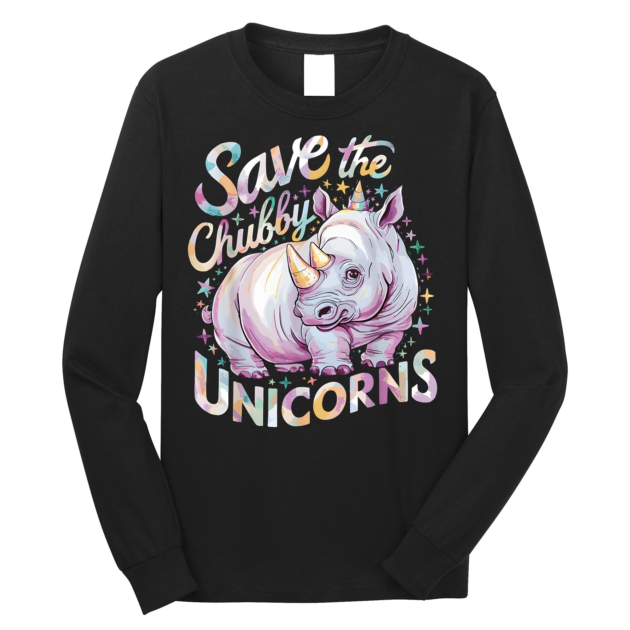 Save The Chubby Unicorns Funny Rhino Rhinoceros Long Sleeve Shirt