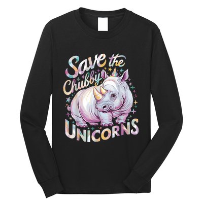 Save The Chubby Unicorns Funny Rhino Rhinoceros Long Sleeve Shirt