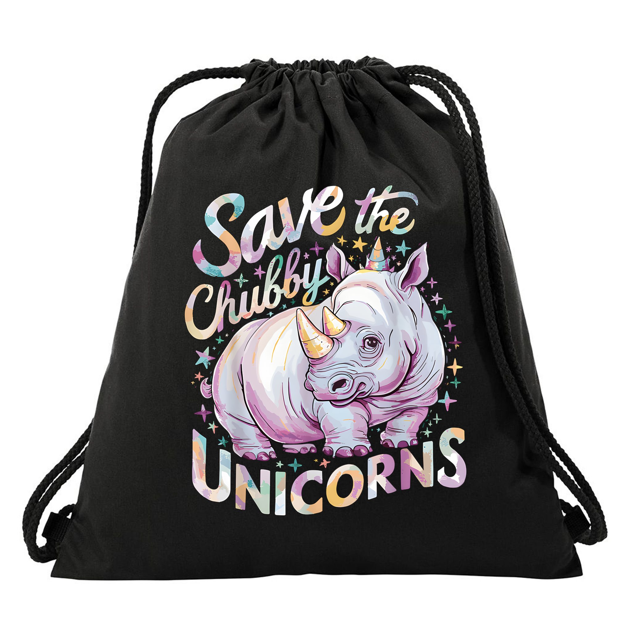 Save The Chubby Unicorns Funny Rhino Rhinoceros Drawstring Bag