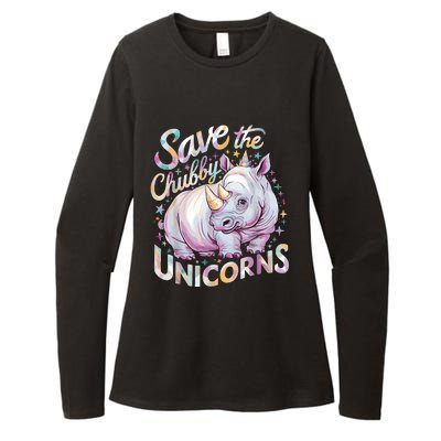 Save The Chubby Unicorns Funny Rhino Rhinoceros Womens CVC Long Sleeve Shirt