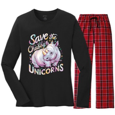 Save The Chubby Unicorns Funny Rhino Rhinoceros Women's Long Sleeve Flannel Pajama Set 